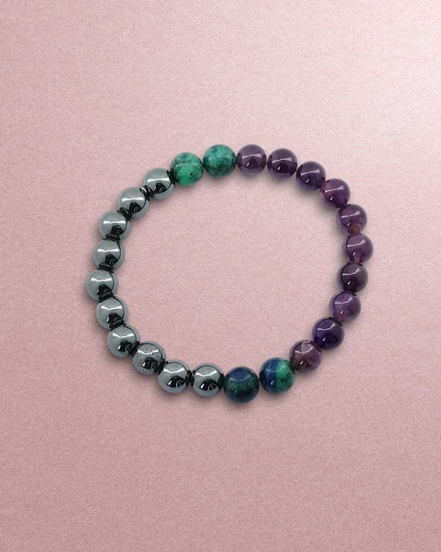 azurite, hematite & amethyst energy balance bracelet azurite, hematite & amethyst energy balance bracelet