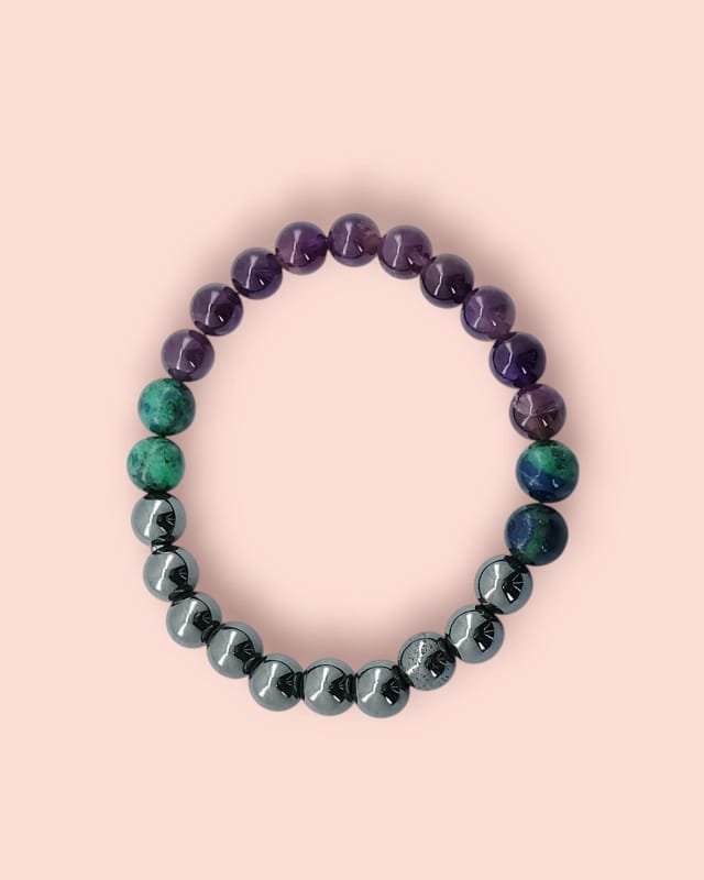 azurite, hematite & amethyst energy balance bracelet azurite, hematite & amethyst energy balance bracelet